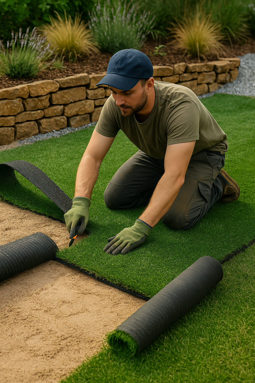 Pose de gazon synthétique chez un particulier