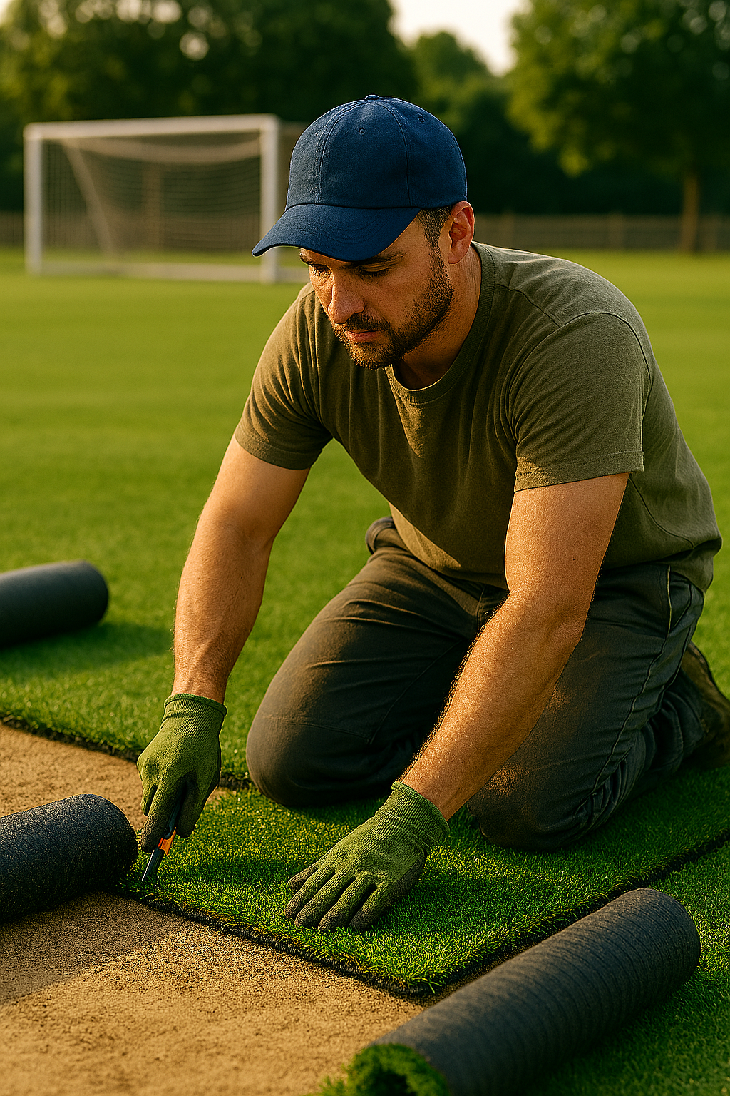 Pose de gazon synthétique en collectivité